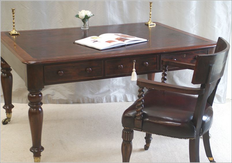 3040 Antique William IV Mahogany Library Table and Chair 9024 (2)